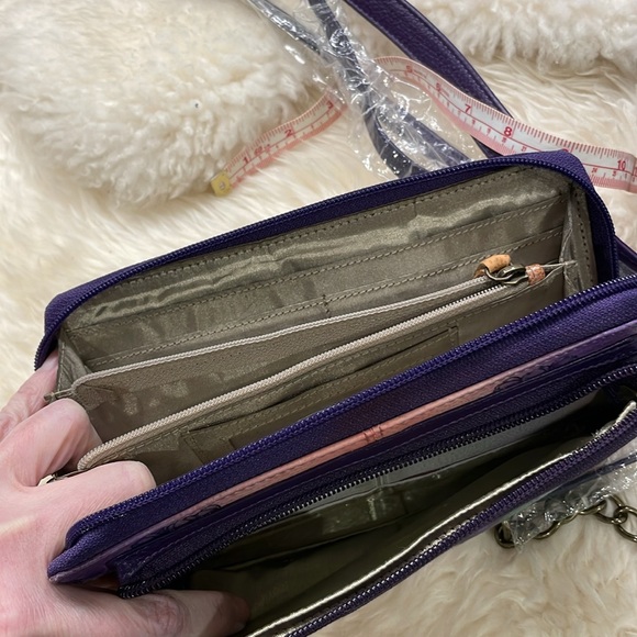 Anuschka Floral Purple Handbag and Wallet Set with bag charm and eyeglass pouch - Picture 14 of 14